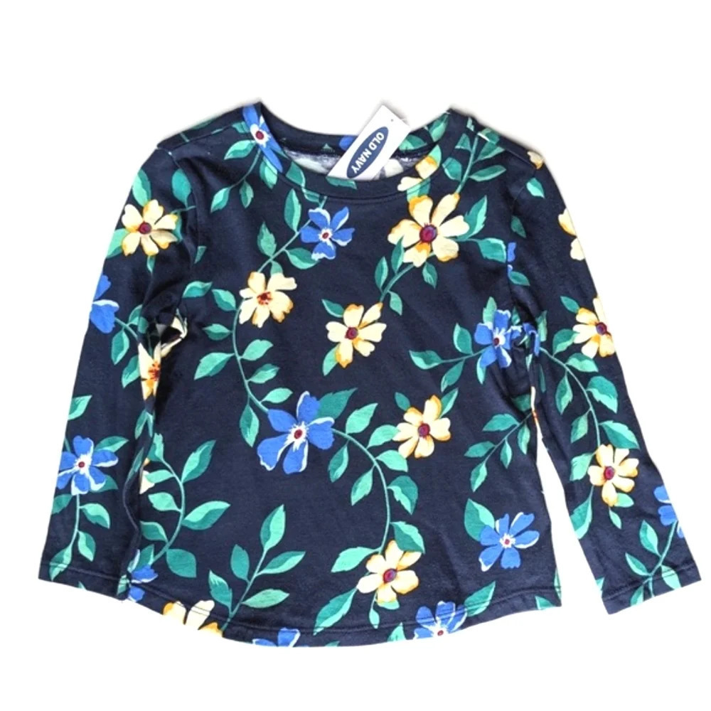 Girls Old Navy Blue Floral Print Long Sleeve Shirt